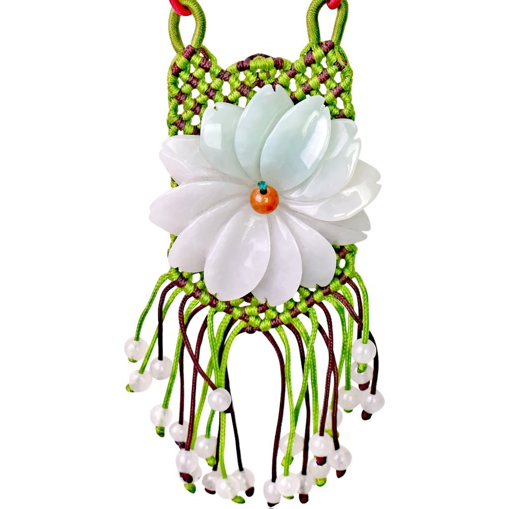 Gerbera Daisy Flower Jade Necklace Pendant